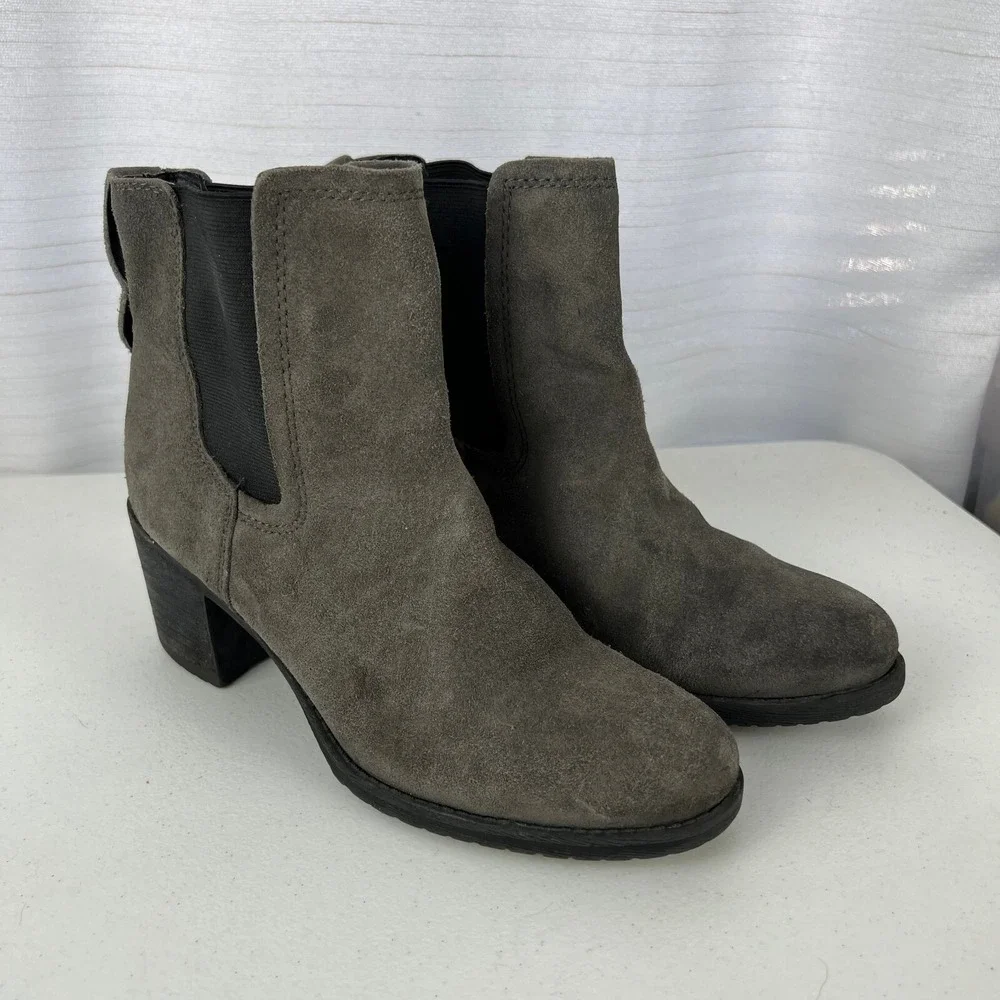 Sam Edelman Hanley Chelsea Boots Womens‎ 6.5 Gray Suede Block Heel Pull On Boho